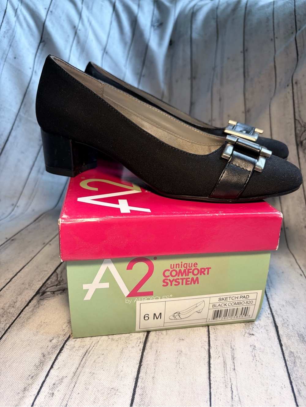 A2 By Aerosoles Black Low Block Heel Pump with Decorative Buckle